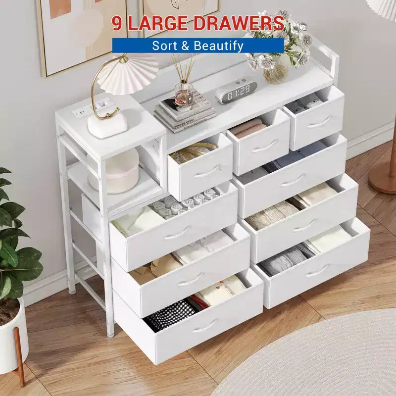 COZONY 34 Tall 9-Drawer Storage Dresser & TV Stand  Fabric Storage Tower,Sturdy Steel Frame Storage for Living Room Small Space Use
