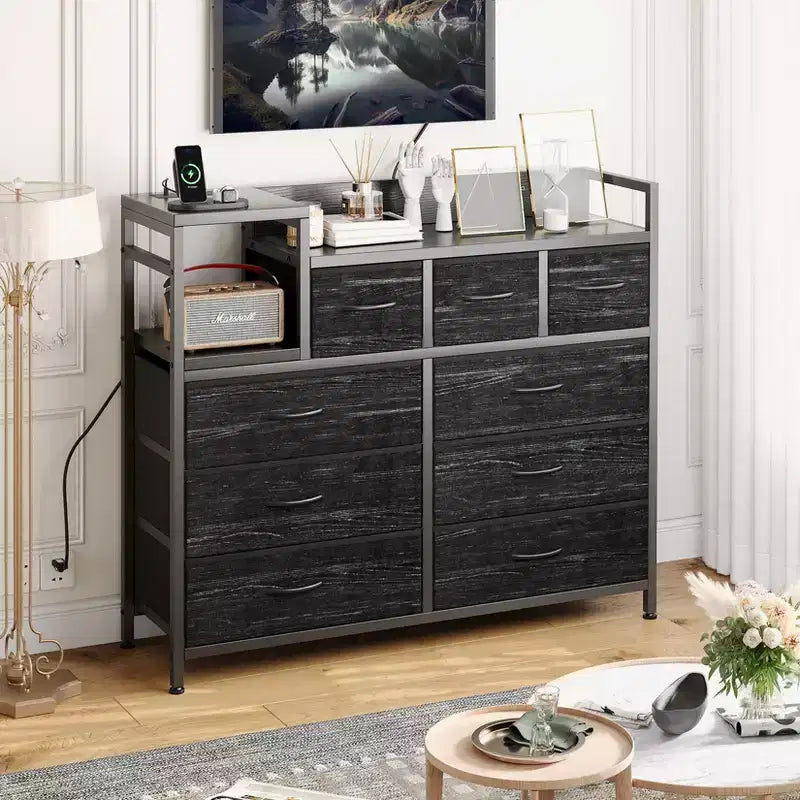 COZONY 34 Tall 9-Drawer Storage Dresser & TV Stand  Fabric Storage Tower,Sturdy Steel Frame Storage for Living Room Small Space Use
