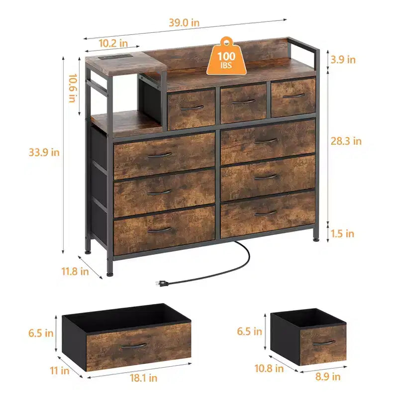 COZONY 34 Tall 9-Drawer Storage Dresser & TV Stand  Fabric Storage Tower,Sturdy Steel Frame Storage for Living Room Small Space Use
