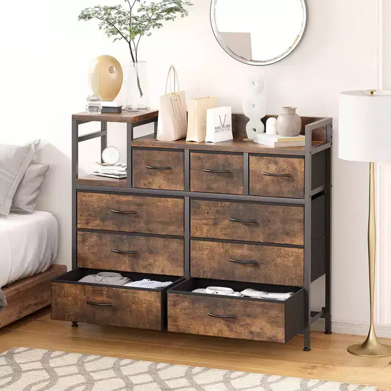 COZONY 34 Tall 9-Drawer Storage Dresser & TV Stand  Fabric Storage Tower,Sturdy Steel Frame Storage for Living Room Small Space Use