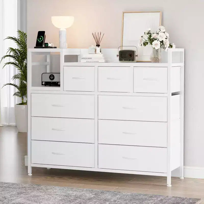 COZONY 34 Tall 9-Drawer Storage Dresser & TV Stand  Fabric Storage Tower,Sturdy Steel Frame Storage for Living Room Small Space Use