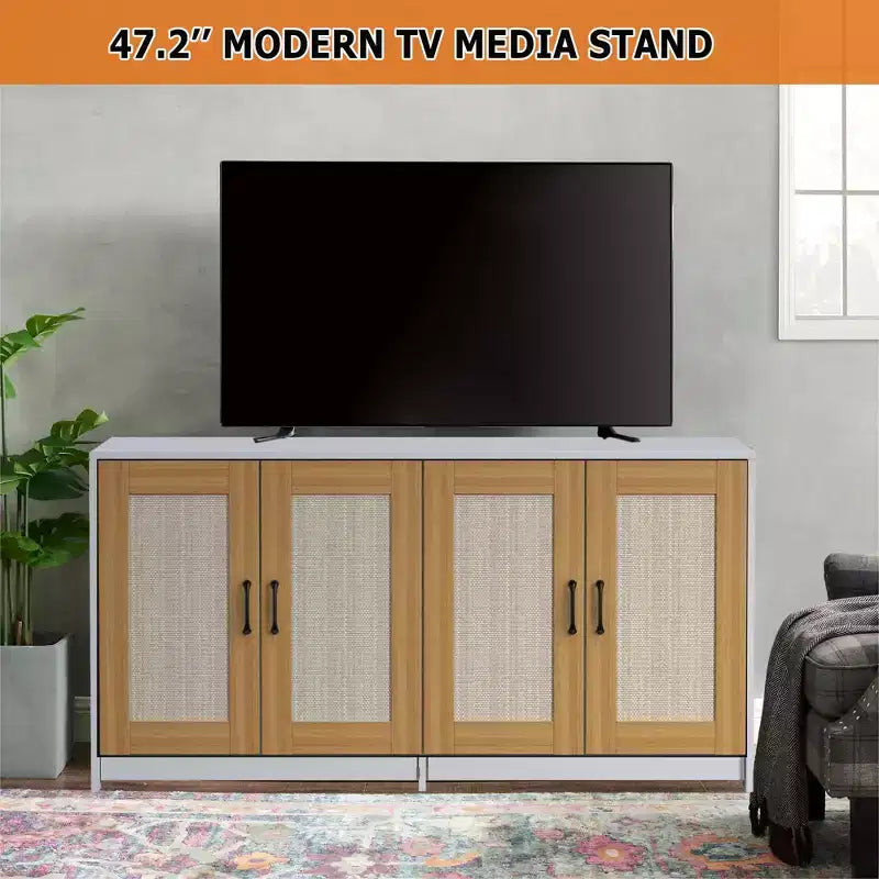 47.2 Large Hidden Cabinet with Sisal Doors, Multi-Functional Cat TV Stand/Side Table