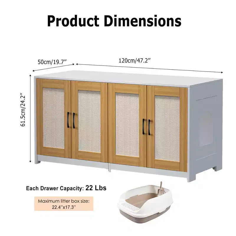 47.2 Large Hidden Cabinet with Sisal Doors, Multi-Functional Cat TV Stand/Side Table