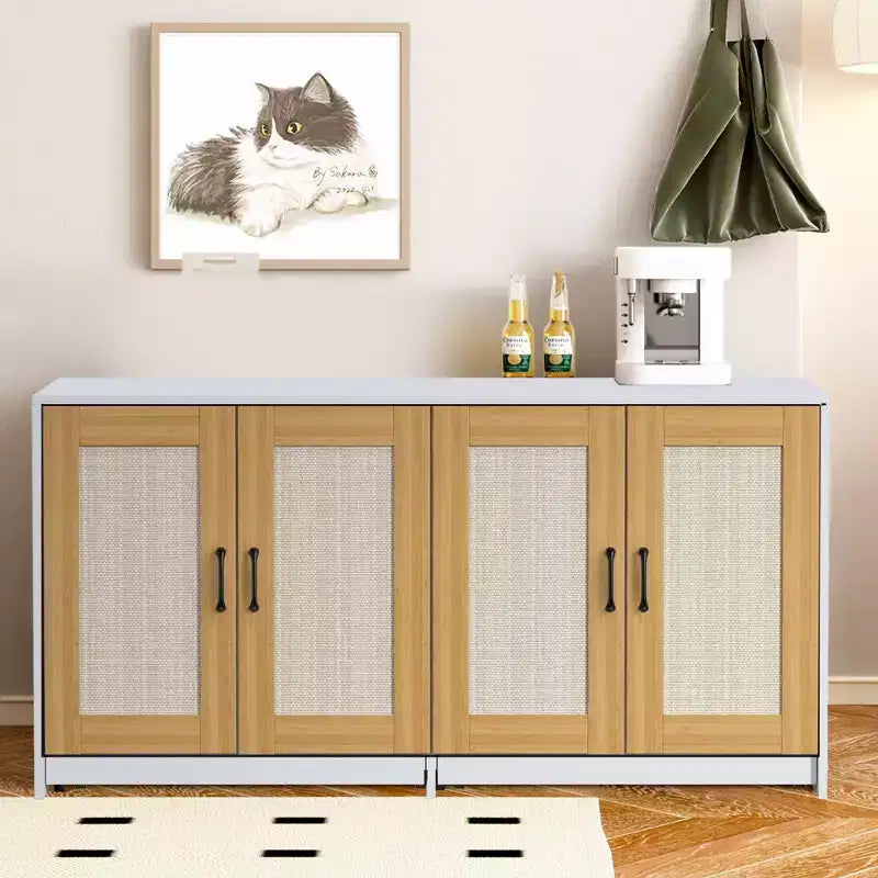 47.2 Large Hidden Cabinet with Sisal Doors, Multi-Functional Cat TV Stand/Side Table