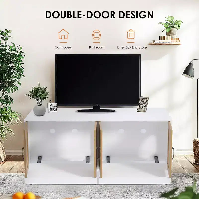 47.2 Large Hidden Cabinet with Sisal Doors, Multi-Functional Cat TV Stand/Side Table