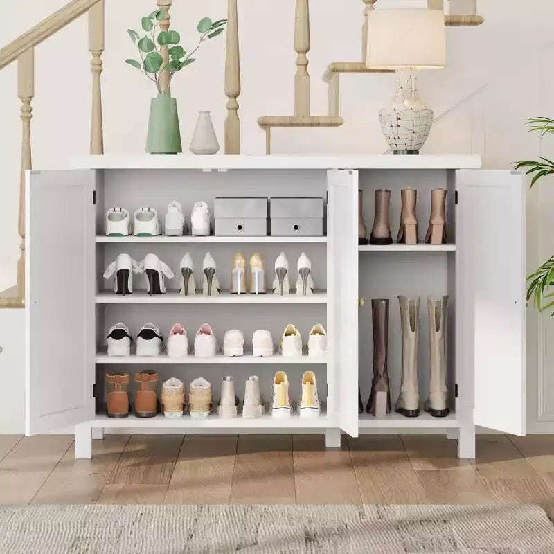 Shoe Cabinet with Doors, Farmhouse 35'' Shoe Storage Cabinet, 4-Tier Entryway Shoe Storage, Large Shoe Organizer Cabinet for Living Room Hallway