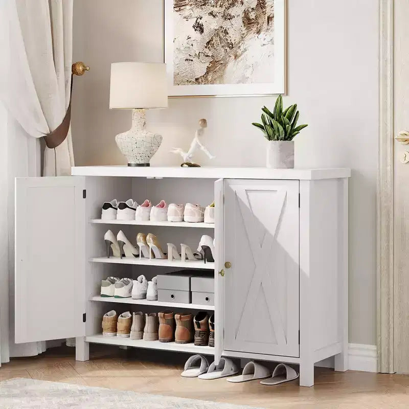 Shoe Cabinet with Doors, Farmhouse 35'' Shoe Storage Cabinet, 4-Tier Entryway Shoe Storage, Large Shoe Organizer Cabinet for Living Room Hallway