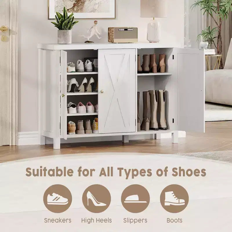 Shoe Cabinet with Doors, Farmhouse 35'' Shoe Storage Cabinet, 4-Tier Entryway Shoe Storage, Large Shoe Organizer Cabinet for Living Room Hallway