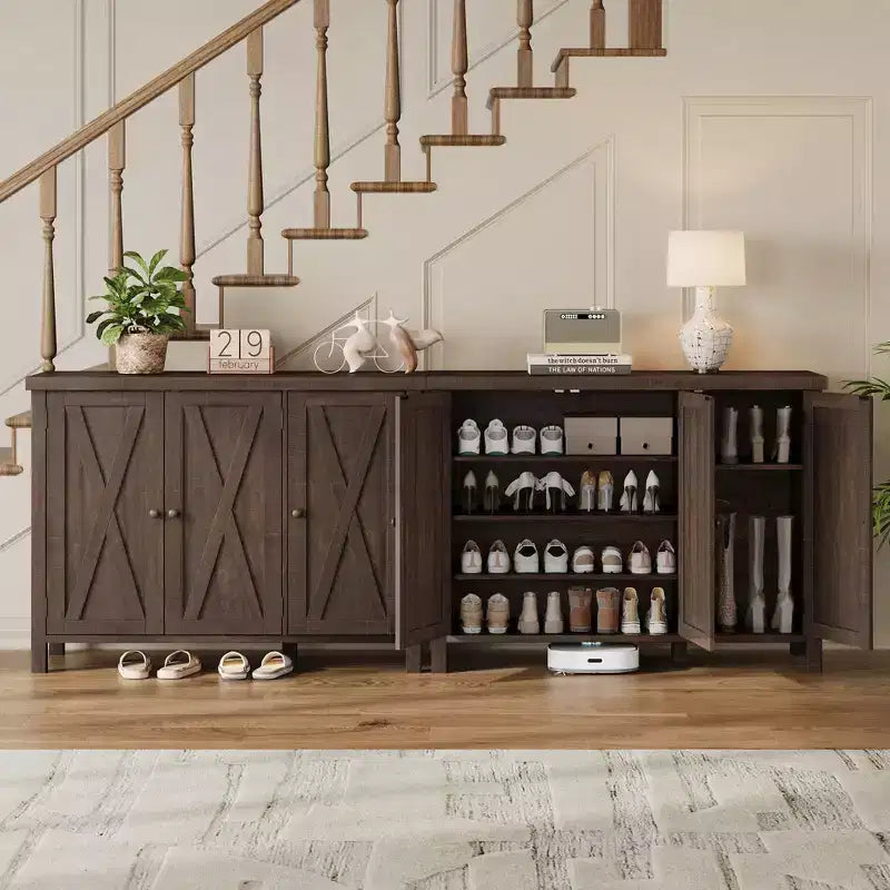 Shoe Cabinet with Doors, Farmhouse 35'' Shoe Storage Cabinet, 4-Tier Entryway Shoe Storage, Large Shoe Organizer Cabinet for Living Room Hallway