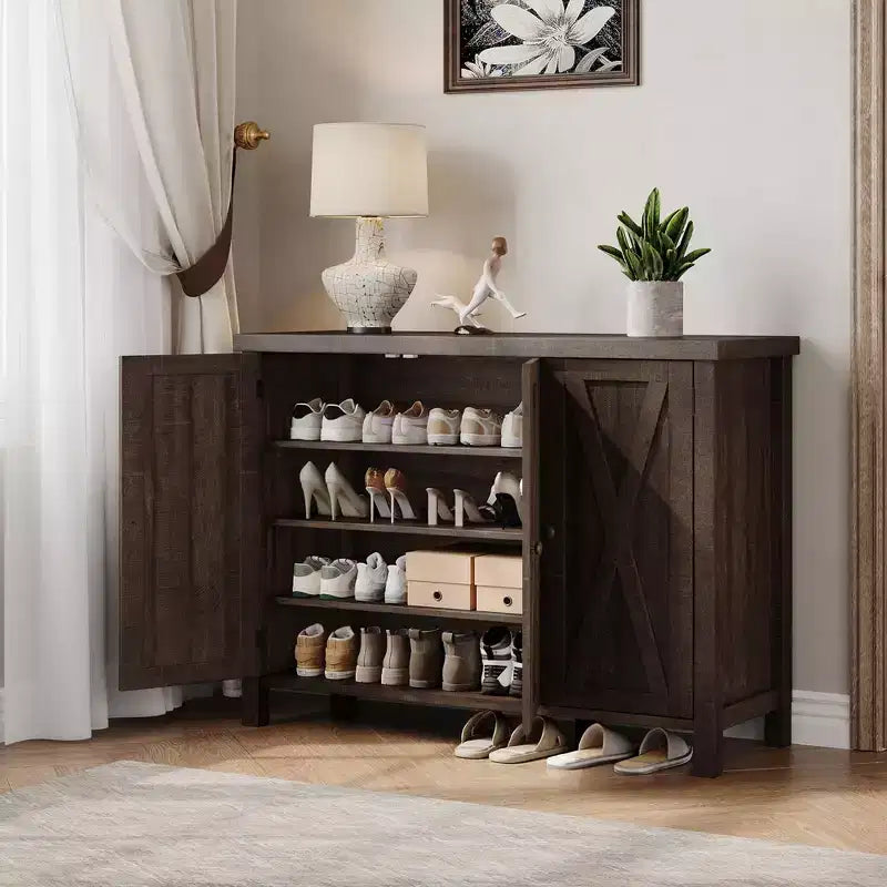 Shoe Cabinet with Doors, Farmhouse 35'' Shoe Storage Cabinet, 4-Tier Entryway Shoe Storage, Large Shoe Organizer Cabinet for Living Room Hallway