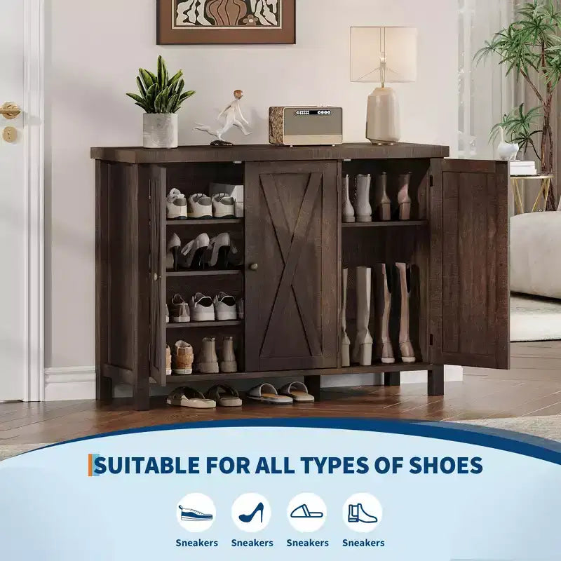Shoe Cabinet with Doors, Farmhouse 35'' Shoe Storage Cabinet, 4-Tier Entryway Shoe Storage, Large Shoe Organizer Cabinet for Living Room Hallway