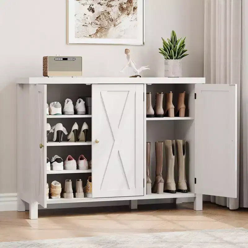 Shoe Cabinet with Doors, Farmhouse 35'' Shoe Storage Cabinet, 4-Tier Entryway Shoe Storage, Large Shoe Organizer Cabinet for Living Room Hallway