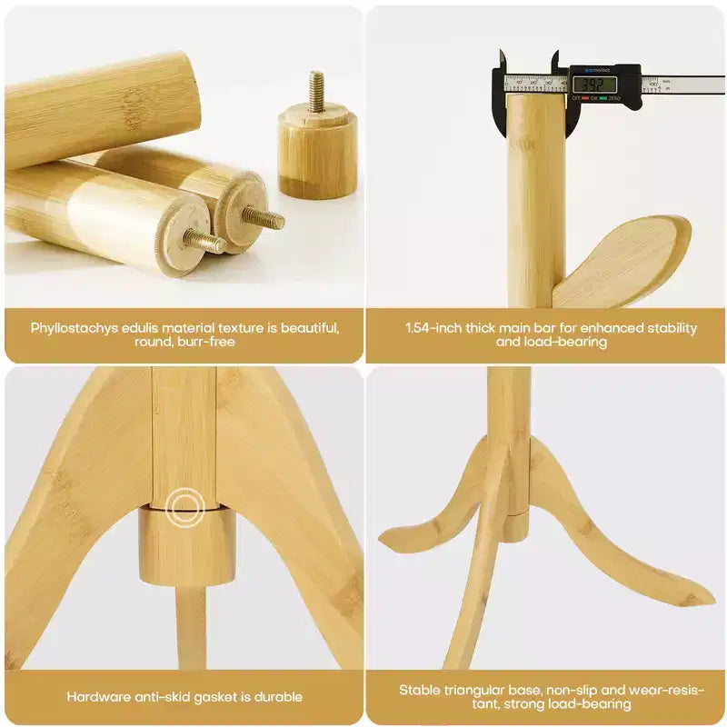Bekrvio Freestanding Coat Rack With 8 Leaf Hooks, 3-Size Height Adjustable Clothes Hanger for Jacket/Hat - Entryway,Corner, Bedroom
