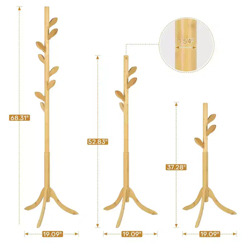 Bekrvio Freestanding Coat Rack With 8 Leaf Hooks, 3-Size Height Adjustable Clothes Hanger for Jacket/Hat - Entryway,Corner, Bedroom