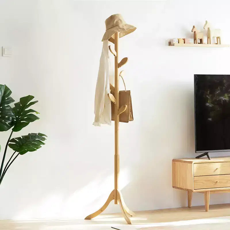 Bekrvio Freestanding Coat Rack With 8 Leaf Hooks, 3-Size Height Adjustable Clothes Hanger for Jacket/Hat - Entryway,Corner, Bedroom