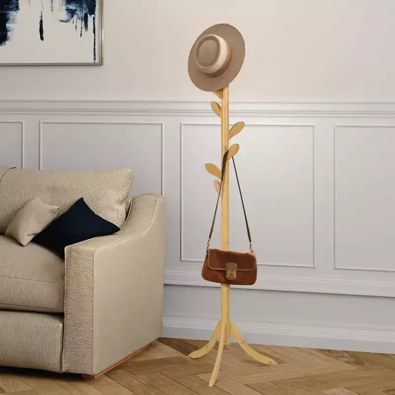 Bekrvio Freestanding Coat Rack With 8 Leaf Hooks, 3-Size Height Adjustable Clothes Hanger for Jacket/Hat - Entryway,Corner, Bedroom