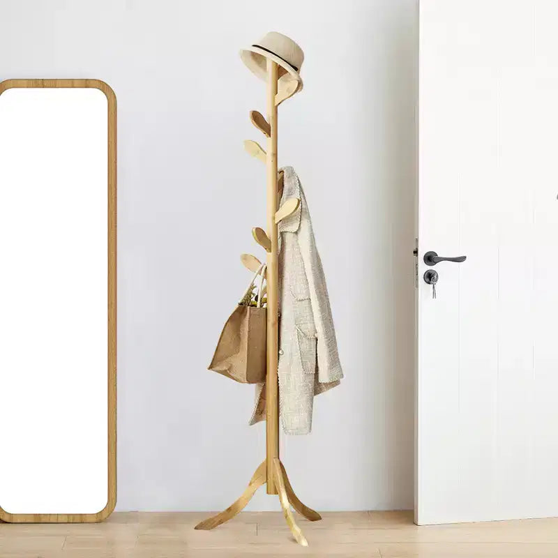 Bekrvio Freestanding Coat Rack With 8 Leaf Hooks, 3-Size Height Adjustable Clothes Hanger for Jacket/Hat - Entryway,Corner, Bedroom