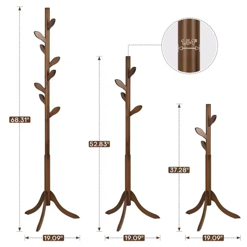 Bekrvio Freestanding Coat Rack With 8 Leaf Hooks, 3-Size Height Adjustable Clothes Hanger for Jacket/Hat - Entryway,Corner, Bedroom