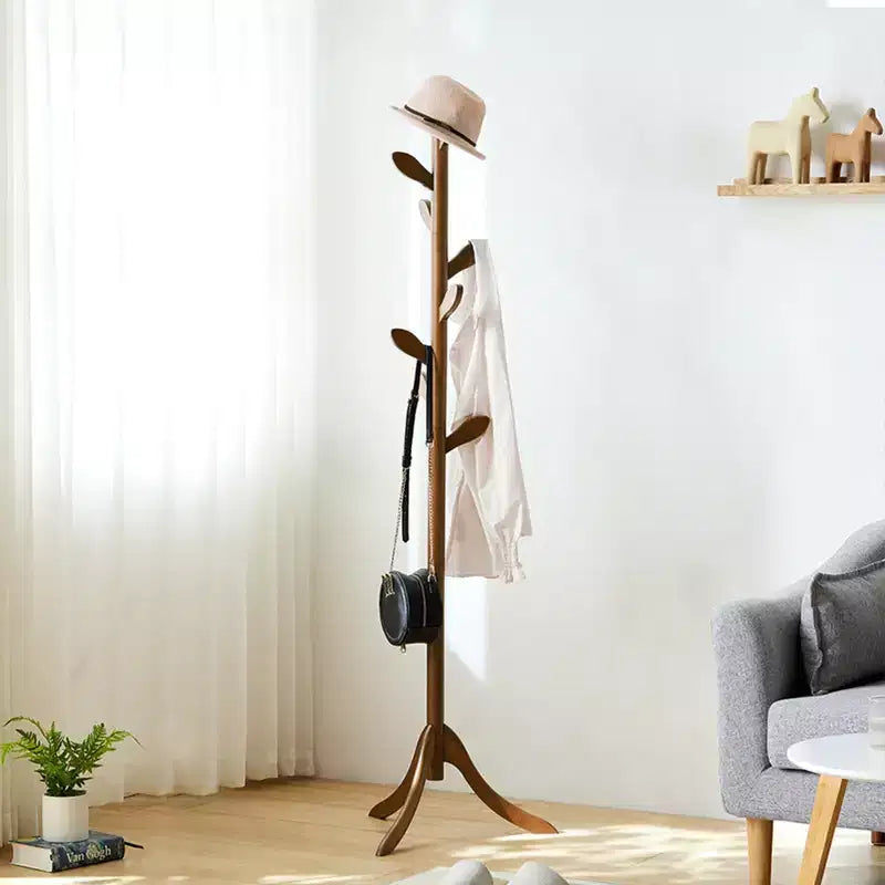 Bekrvio Freestanding Coat Rack With 8 Leaf Hooks, 3-Size Height Adjustable Clothes Hanger for Jacket/Hat - Entryway,Corner, Bedroom