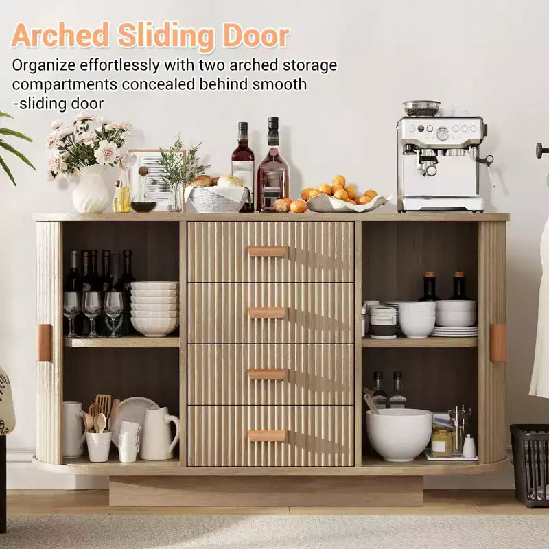 47 Kitchen Modern Fluted Sideboard Buffet Cabinet with Storage, Coffee Bar with Doors