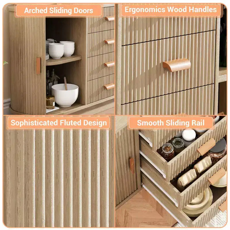 47 Kitchen Modern Fluted Sideboard Buffet Cabinet with Storage, Coffee Bar with Doors