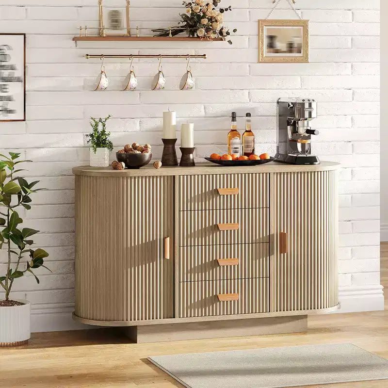 47 Kitchen Modern Fluted Sideboard Buffet Cabinet with Storage, Coffee Bar with Doors