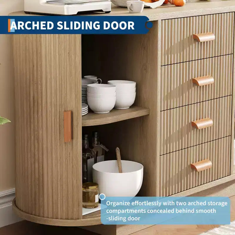 47 Kitchen Modern Fluted Sideboard Buffet Cabinet with Storage, Coffee Bar with Doors