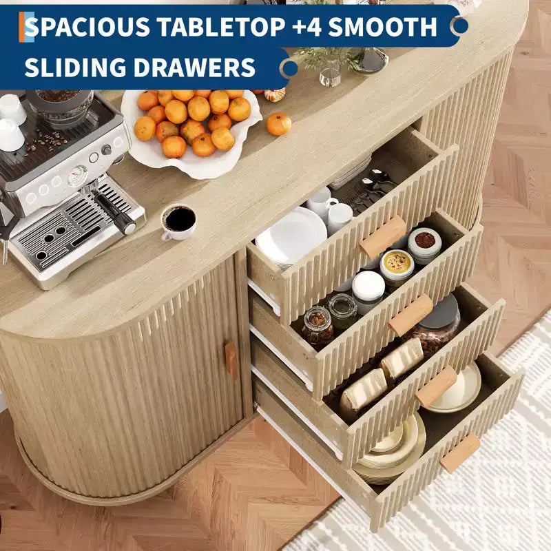 47 Kitchen Modern Fluted Sideboard Buffet Cabinet with Storage, Coffee Bar with Doors