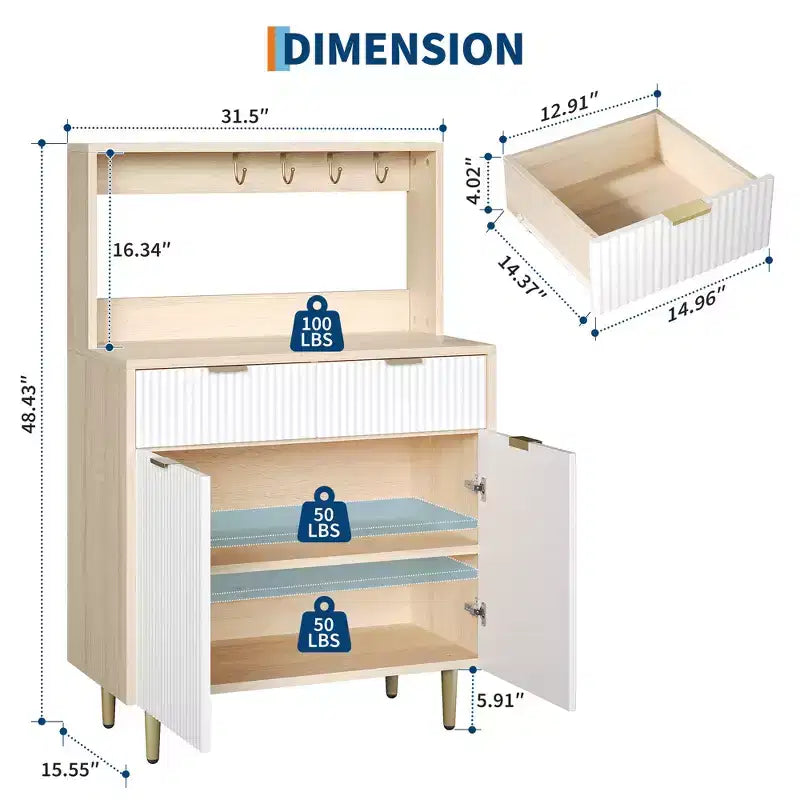 2-Door Sideboard Buffet Cabinet with 2 Drawers, Wood Storage Cabinet for Dining Room, Kitchen, and Living Room