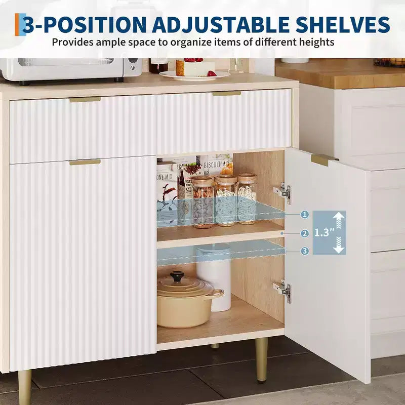 2-Door Sideboard Buffet Cabinet with 2 Drawers, Wood Storage Cabinet for Dining Room, Kitchen, and Living Room