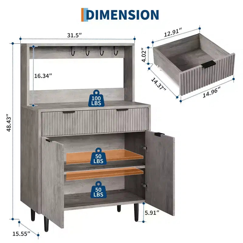 2-Door Sideboard Buffet Cabinet with 2 Drawers, Wood Storage Cabinet for Dining Room, Kitchen, and Living Room