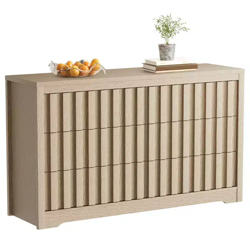 COZONY Fluted 6-Drawer Modern Dresser  Handleless Wooden TV Stand & Deep Storage Organizer for Bedroom, Living Room & Hallway, Natural Oak