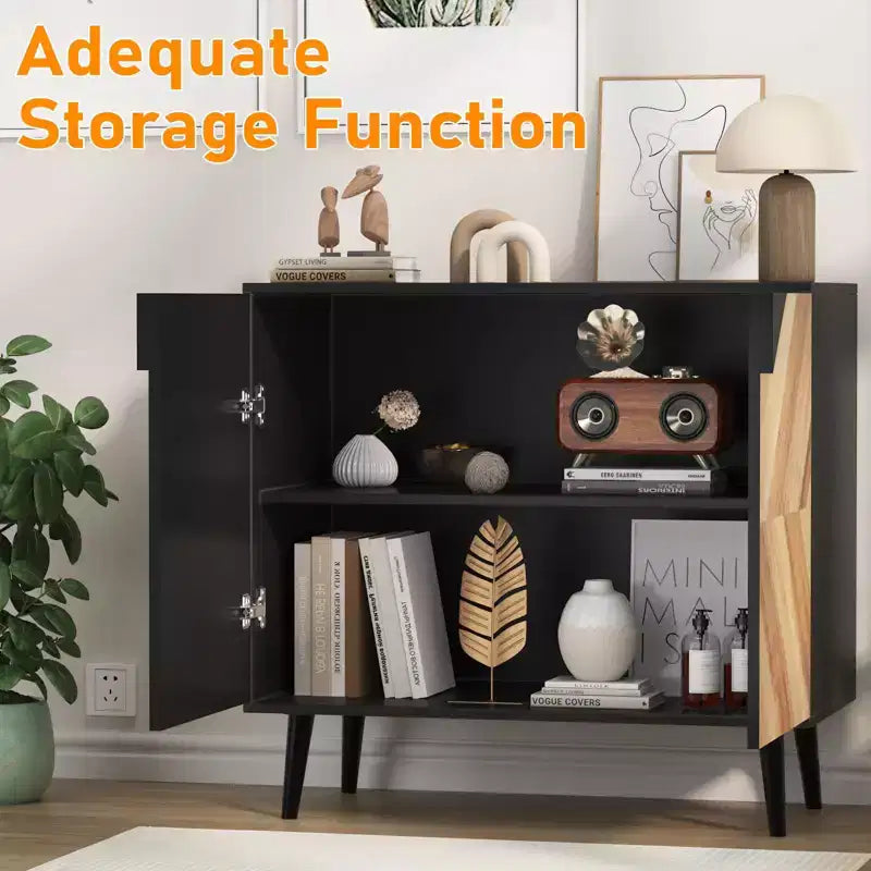 Modern Storage Free Standing Accent Cabinet, Buffet Cabinet with Doors, Wood Finish Sideboard Buffet with Storage for Dining Room