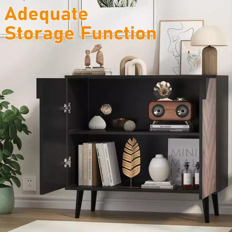 Modern Storage Free Standing Accent Cabinet, Buffet Cabinet with Doors, Wood Finish Sideboard Buffet with Storage for Dining Room