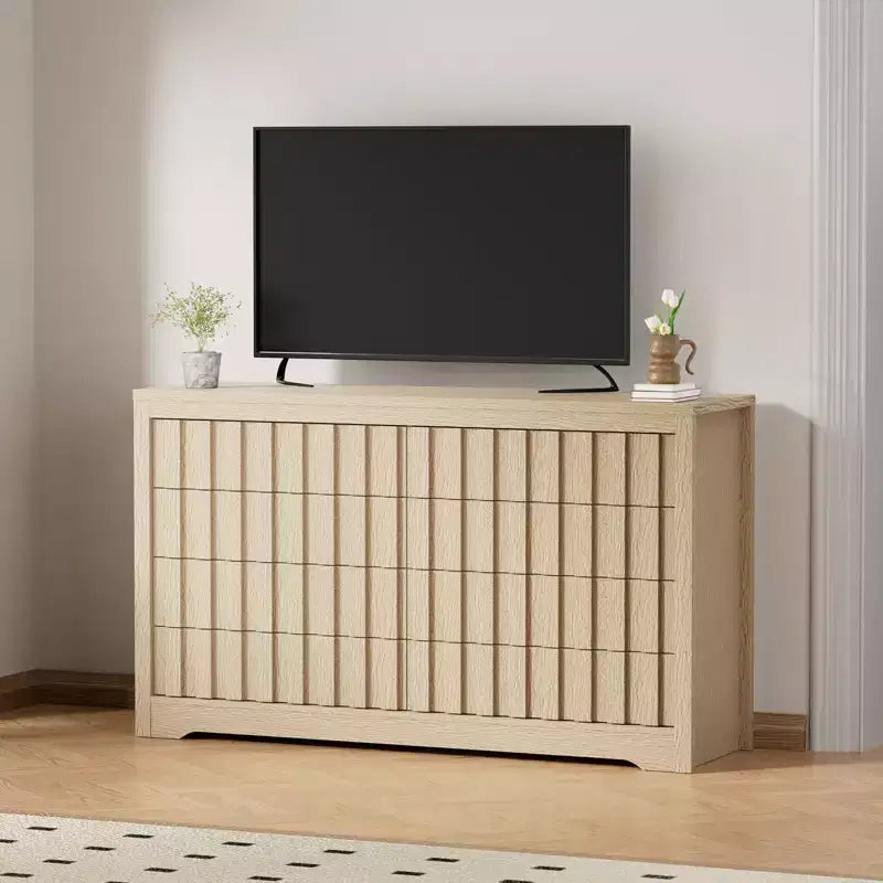 COZONY Fluted 8-Drawer Modern Wooden Dresser  Handleless Chest with Deep Storage for Bedroom, Living Room & Hallway, Natural Oak