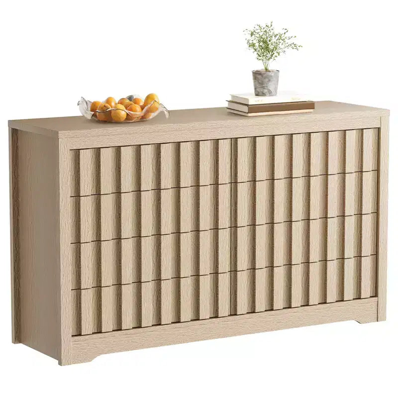 COZONY Fluted 8-Drawer Modern Wooden Dresser  Handleless Chest with Deep Storage for Bedroom, Living Room & Hallway, Natural Oak