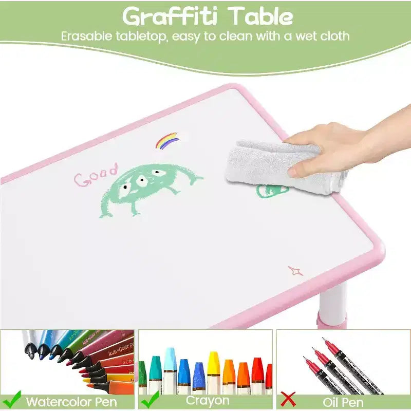 Kids Table & 6 Chairs Set - Adjustable Height Art & Dining Table for Toddlers Ages 3-10, 300lb
