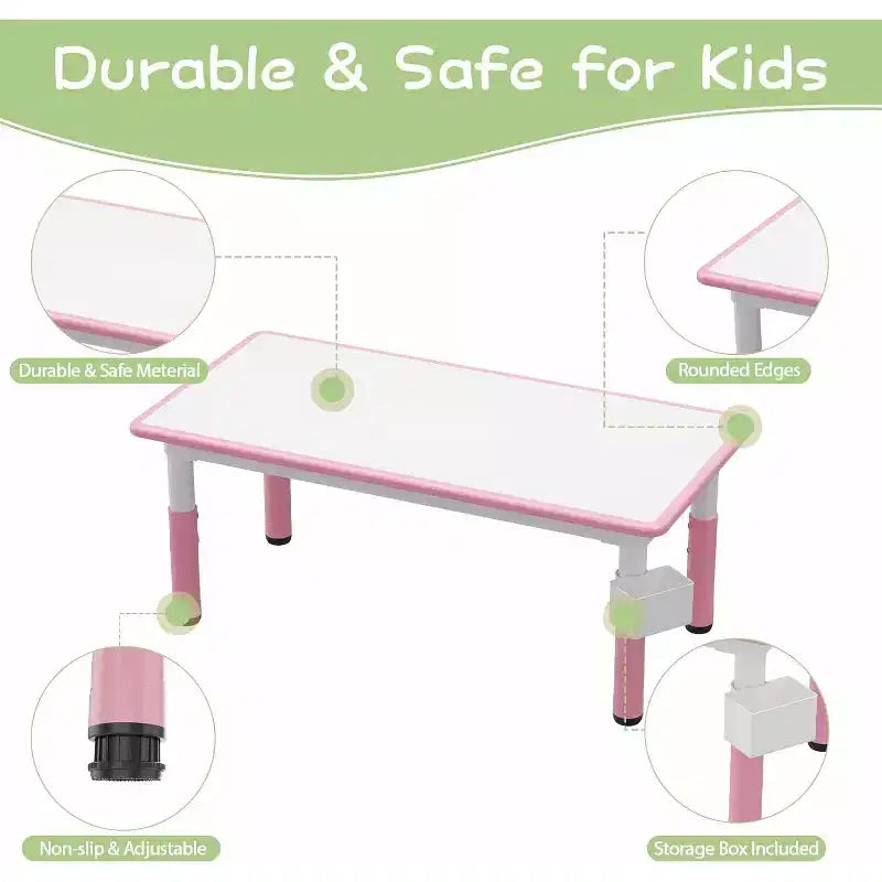 Kids Table & 6 Chairs Set - Adjustable Height Art & Dining Table for Toddlers Ages 3-10, 300lb