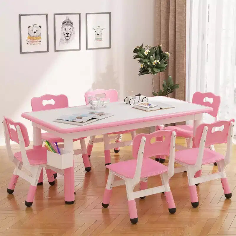 Kids Table & 6 Chairs Set - Adjustable Height Art & Dining Table for Toddlers Ages 3-10, 300lb