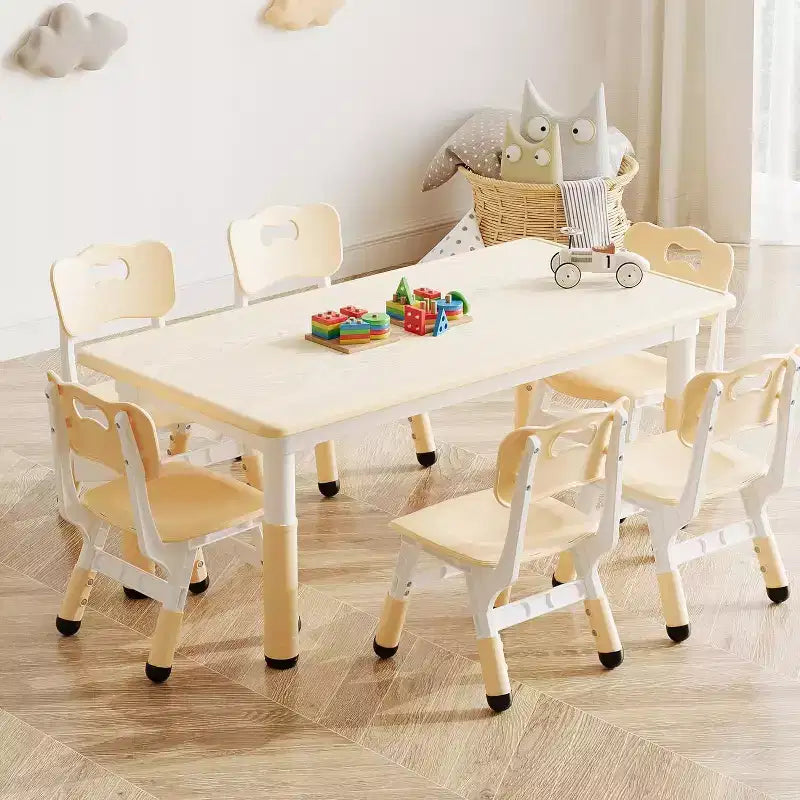 Kids Table & 6 Chairs Set - Adjustable Height Art & Dining Table for Toddlers Ages 3-10, 300lb