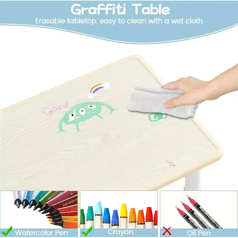 Kids Table & 6 Chairs Set - Adjustable Height Art & Dining Table for Toddlers Ages 3-10, 300lb