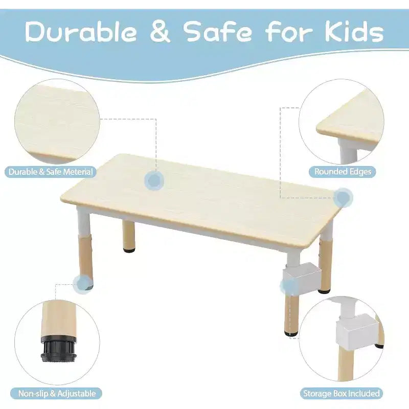 Kids Table & 6 Chairs Set - Adjustable Height Art & Dining Table for Toddlers Ages 3-10, 300lb