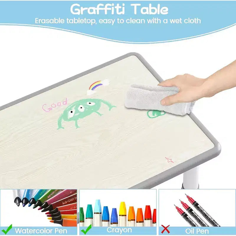 Kids Table & 6 Chairs Set - Adjustable Height Art & Dining Table for Toddlers Ages 3-10, 300lb
