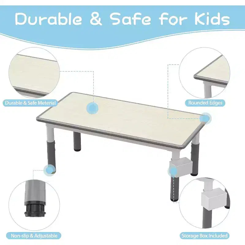 Kids Table & 6 Chairs Set - Adjustable Height Art & Dining Table for Toddlers Ages 3-10, 300lb