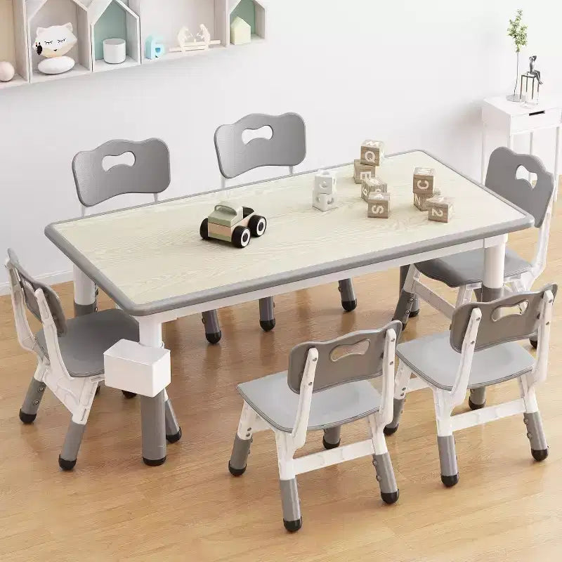 Kids Table & 6 Chairs Set - Adjustable Height Art & Dining Table for Toddlers Ages 3-10, 300lb