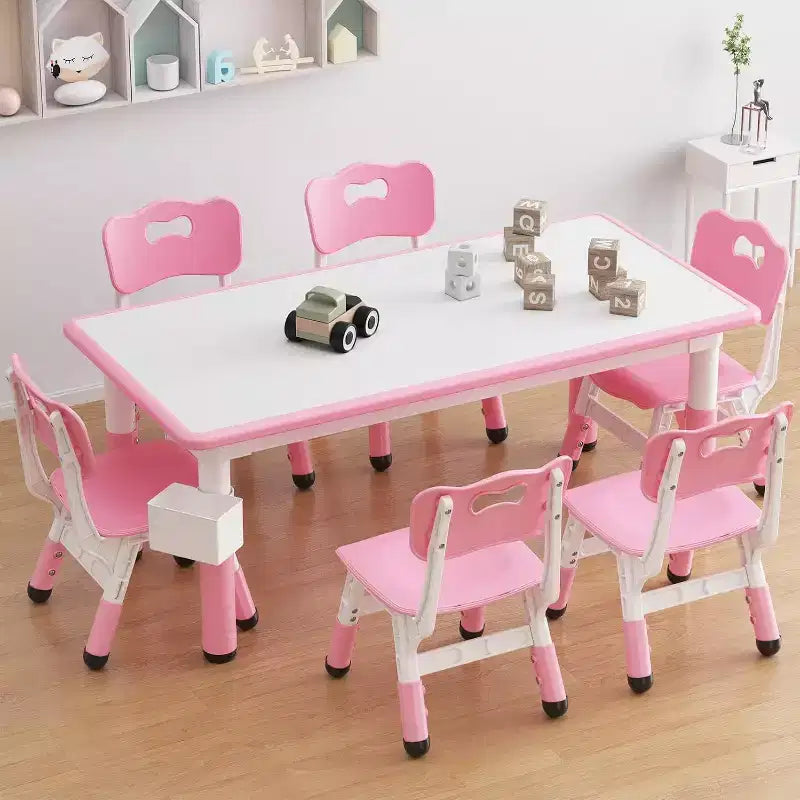 Kids Table & 6 Chairs Set - Adjustable Height Art & Dining Table for Toddlers Ages 3-10, 300lb