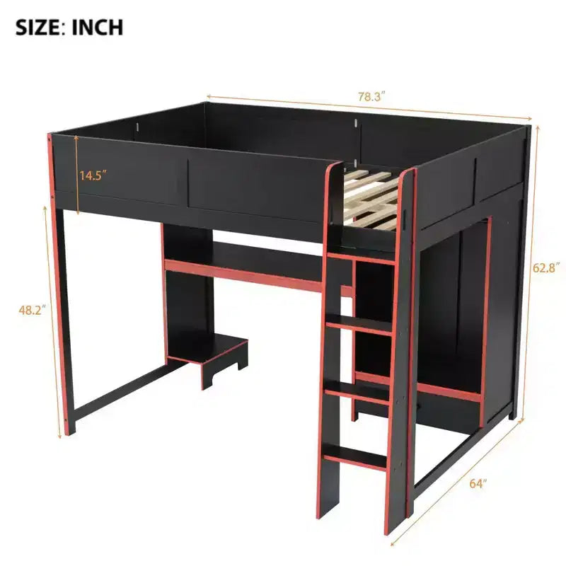 GDFStudio Opal Modern Wooden Loft Bed with Built-in Desk, Wardrobe, LED and 1 Drawer