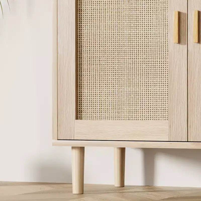 36 Modern Rattan Sideboard Cabinet - 2-Door Storage Buffet with Shelf, Boho TV Stand & Coffee Bar for Dining Room, Kitchen & Entryway