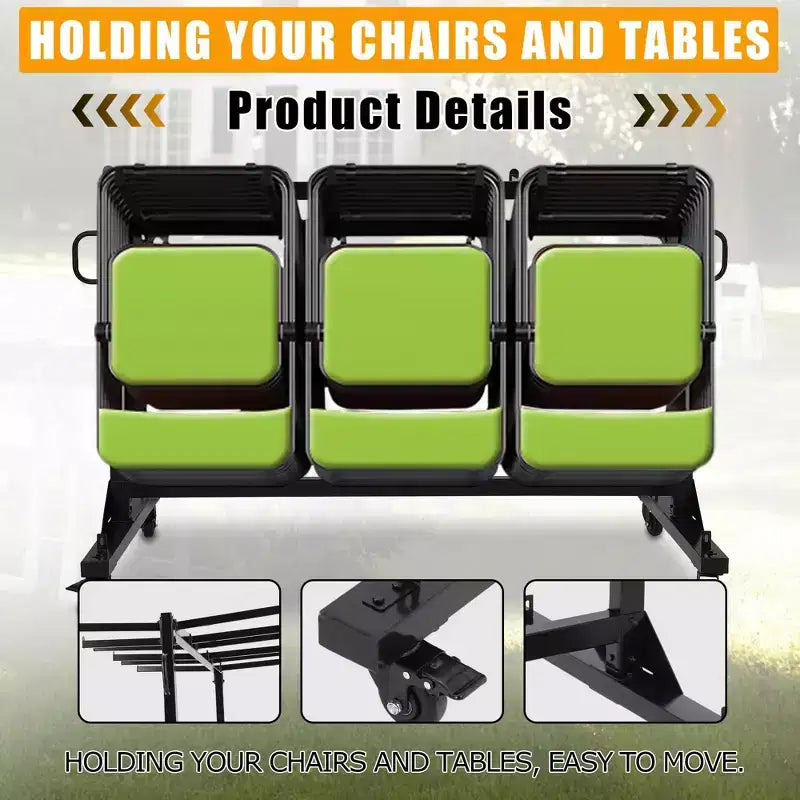 TROPOW Folding Chair Rack Foldable Chairs Cart Storage Dolly with Wheels and Holder, 800 LBS Capacity Includes Weatherproof Cover