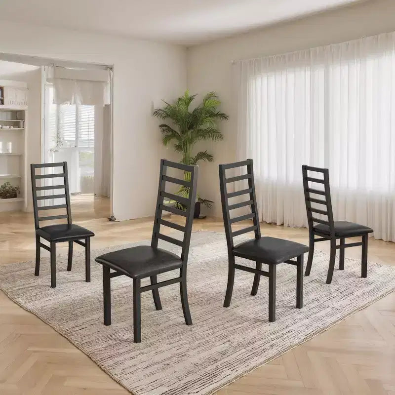 MAYEERTY Metal Dining Chairs Set of 4 Steel Legs and PU Leather Seats High Back Armless for Living Room Kitchen Black
